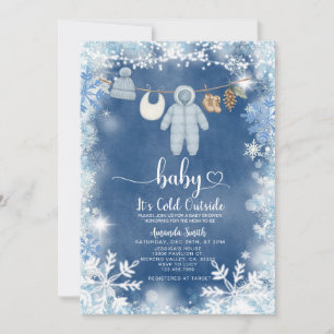 Blue Snowflakes Clothesline Baby Shower Invitation
