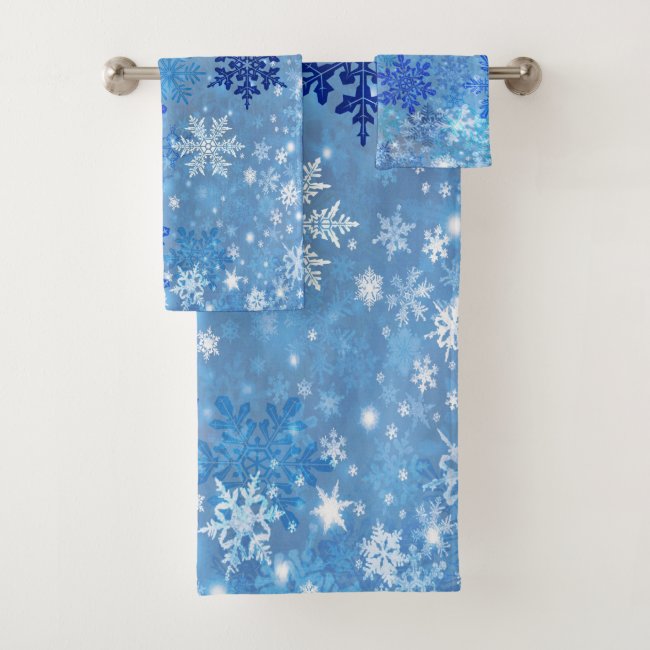 Blue Snowflakes Design Bath Towel Set