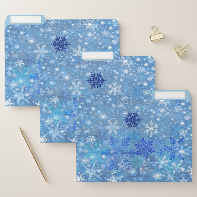 Blue Snowflakes Design File Folders Set