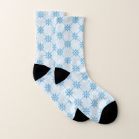 Blue Snowflakes Diagonal Square Pattern Socks