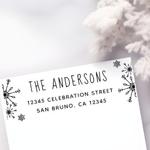 Blue Snowflakes   Family Christmas Return Address Self-inking Stamp