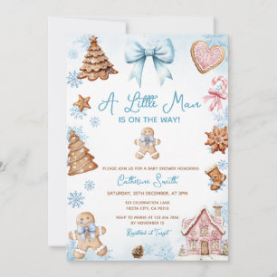 Blue Snowflakes Gingerbread Christmas Baby Shower Invitation