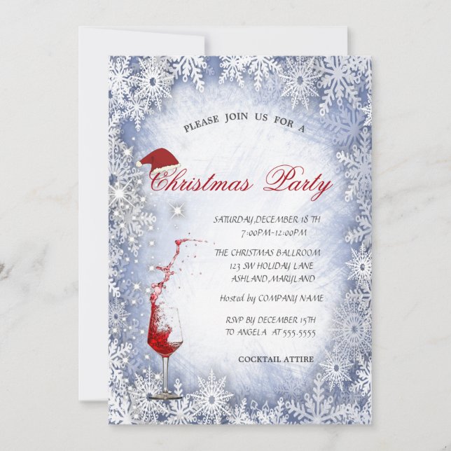 Blue Snowflakes,Glass,Corporate Christmas Party Invitation (Front)