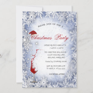 Blue Snowflakes,Glass,Corporate Christmas Party Invitation