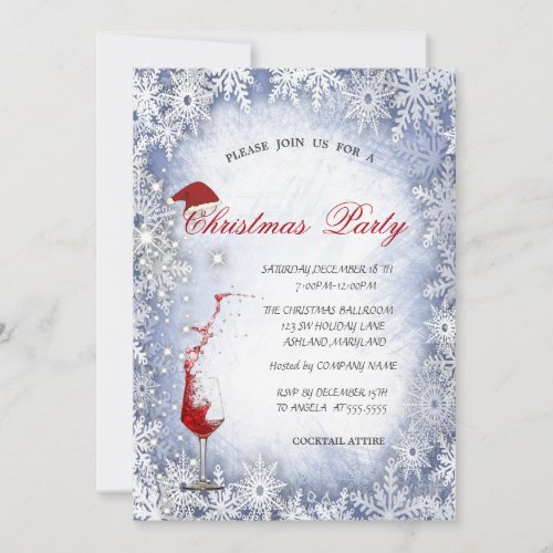 Blue SnowflakesGlassCorporate Christmas Party Invitation