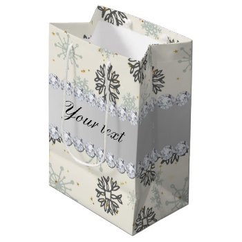 Blue Snowflakes Gold Stars Silver Diamonds Medium Gift Bag by glamgoodies at Zazzle