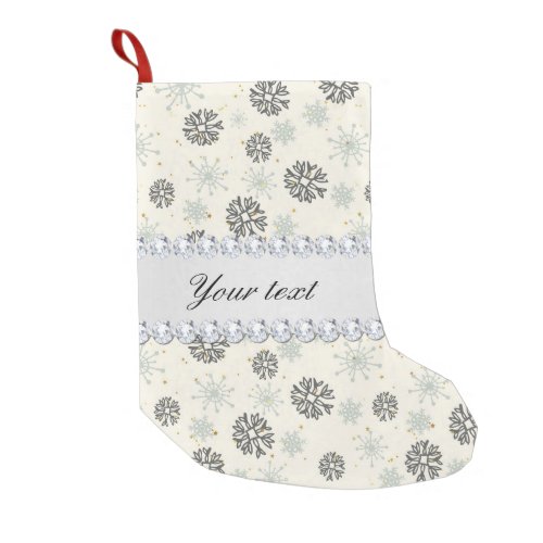 Blue Snowflakes Gold Stars Silver Diamonds Small Christmas Stocking