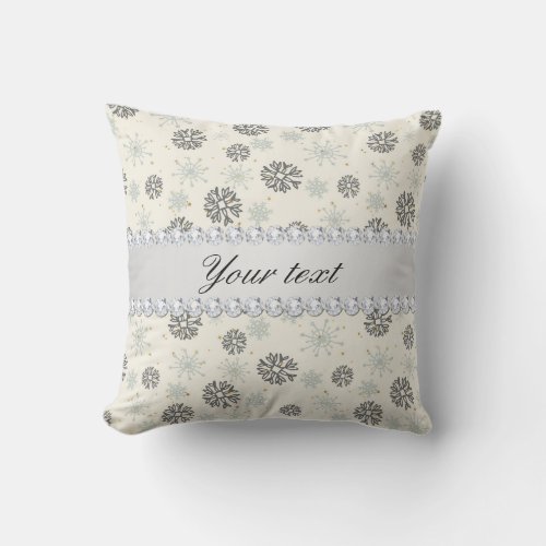 Blue Snowflakes Gold Stars Silver Diamonds Throw Pillow