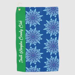 Blue Snowflakes Golf Towel Custom Club Name