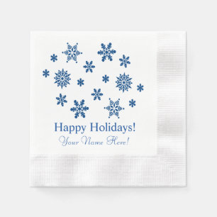 Blue Snowflakes Happy Holidays Napkin