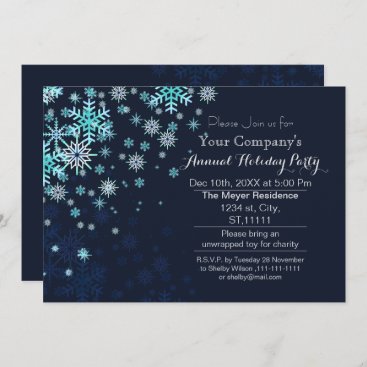 blue snowflakes holiday party Invitation