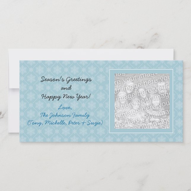 Blue Snowflakes Holiday Photo Cards (Front)