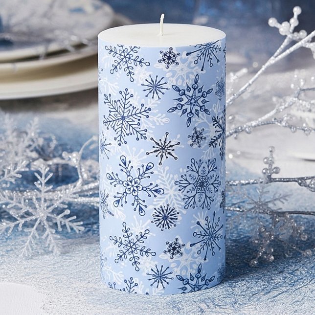 Blue snowflakes holiday  pillar candle (Creator Uploaded)