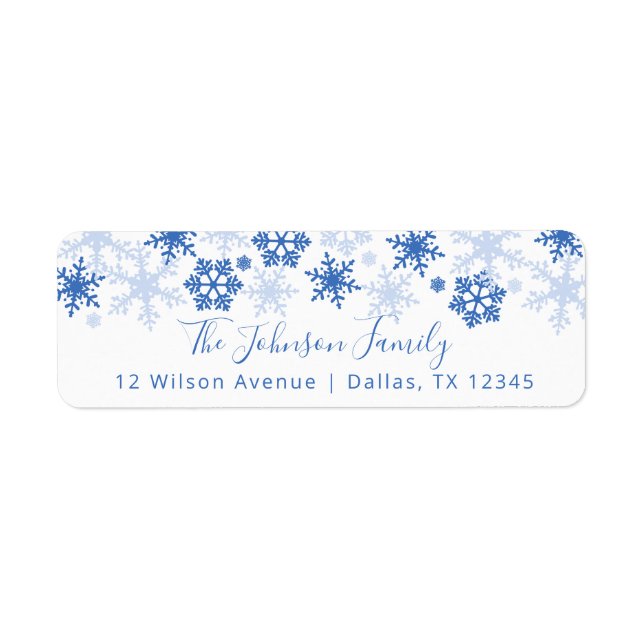 Blue Snowflakes Holiday Return Address Label (Front)