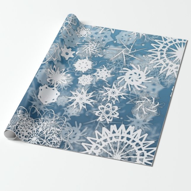 Blue Snowflakes Holiday Wrapping Paper (Unrolled)