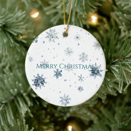 Blue Snowflakes Ice Skates Christmas  Ceramic Ornament