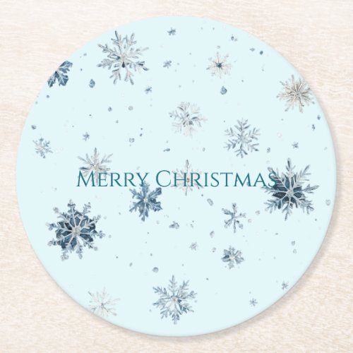 Blue Snowflakes Ice Skates Christmas  Round Paper Coaster