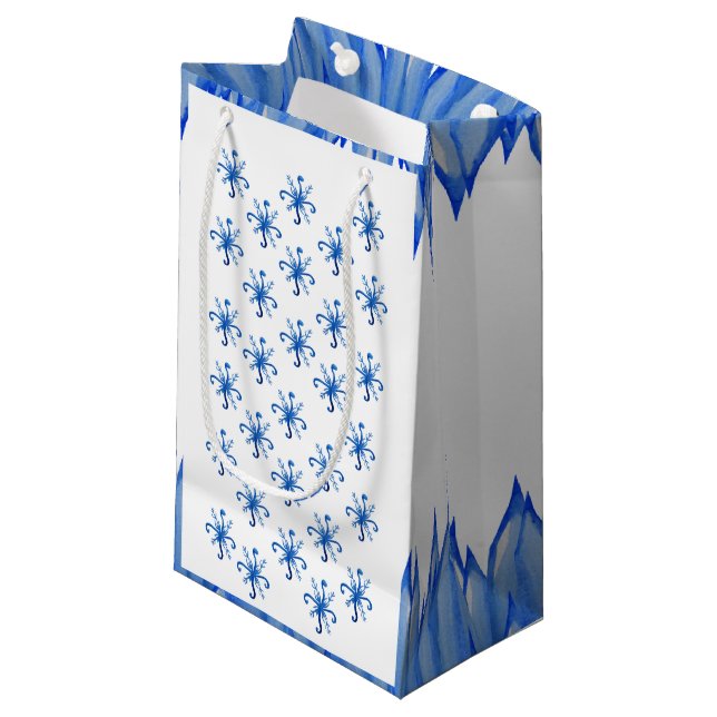 Blue Snowflakes & Ice Small Gift Bag (Front Angled)
