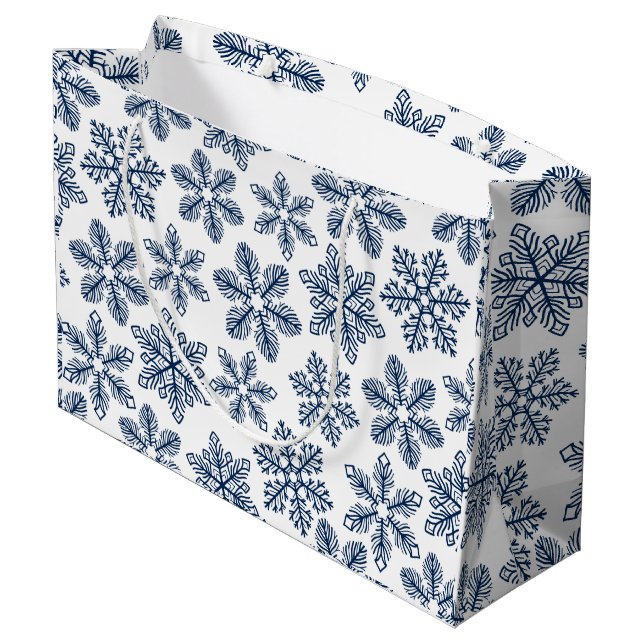 Blue snowflakes large gift bag (Back Angled)