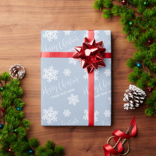 Blue Snowflakes Merry Christmas Script Custom Wrapping Paper