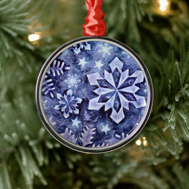 Blue Snowflakes  Metal Ornament (Tree)