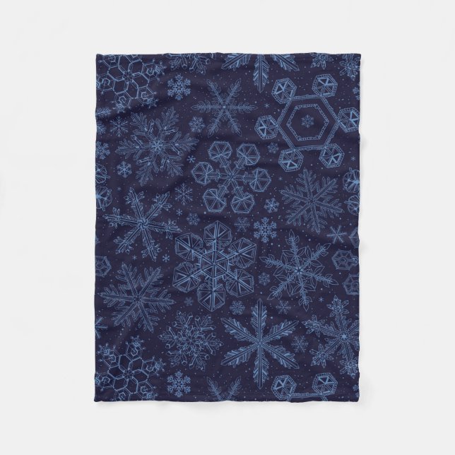 Blue Snowflakes on blue Fleece Blanket (Front)