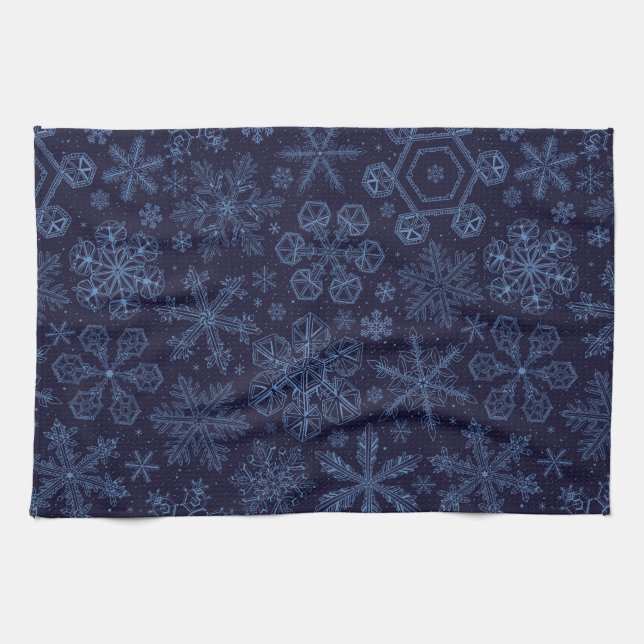 Blue Snowflakes on blue Kitchen Towel (Horizontal)