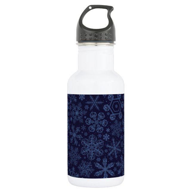 Blue Snowflakes on blue Stainless Steel Water Bottle (Front)