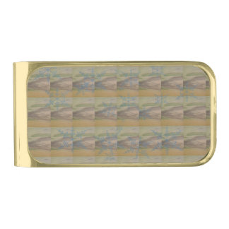 Blue Snowflakes on the Seashore  Gold Finish Money Clip