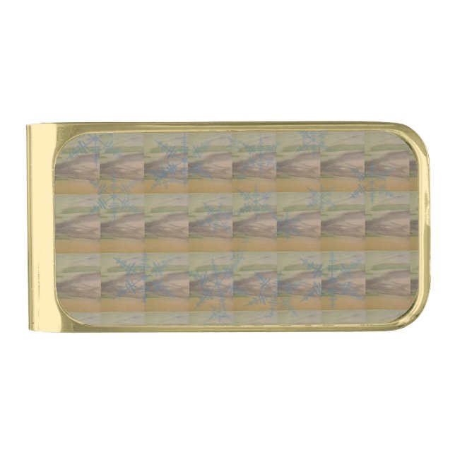 Blue Snowflakes on the Seashore  Gold Finish Money Clip (Front)
