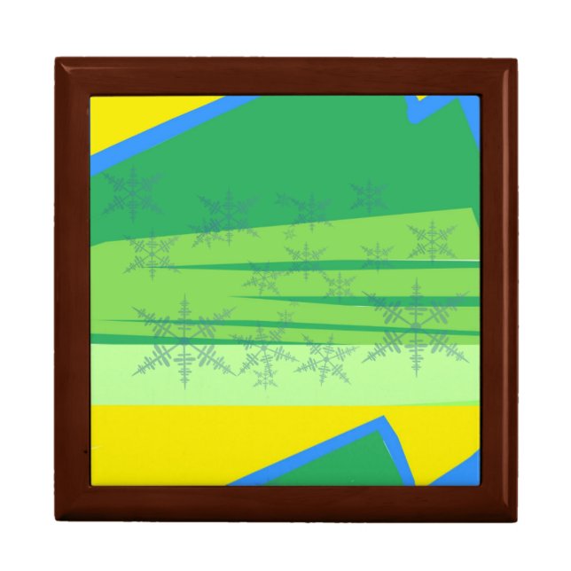 Blue Snowflakes on the Sunrise Mountain Gift Box (Front)