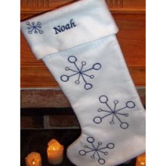 Blue Snowflakes on White Felt Christmas Stocking