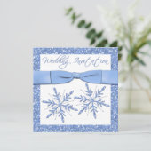 Blue Snowflakes on White Square Wedding Invite (Standing Front)