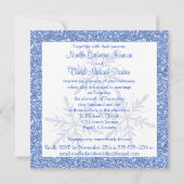Blue Snowflakes on White Square Wedding Invite (Back)