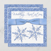 Blue Snowflakes on White Square Wedding Invite (Front/Back)