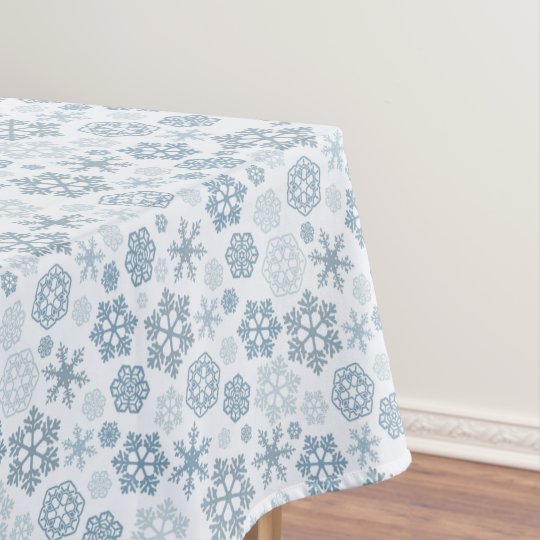 Blue Snowflakes on White Tablecloth