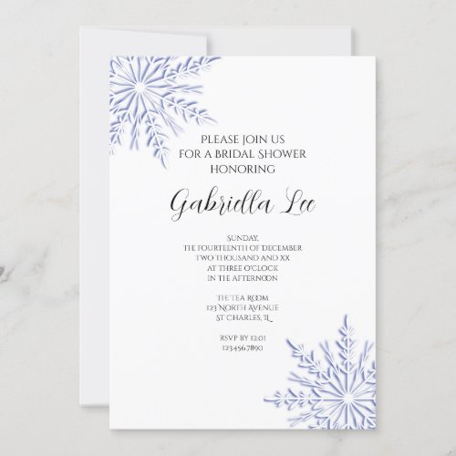 Blue Snowflakes on White Winter Bridal Shower Invitation