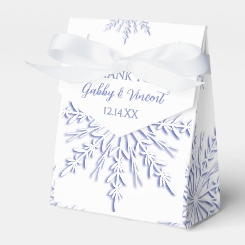 Blue Snowflakes on White Winter Wedding Favor Boxes