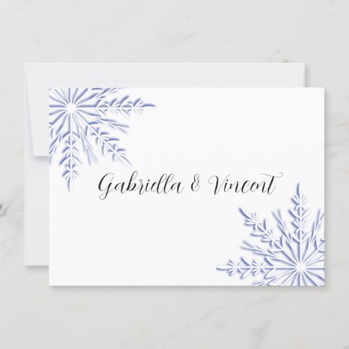 Blue Snowflakes on Winter Wedding Flat Note Cards