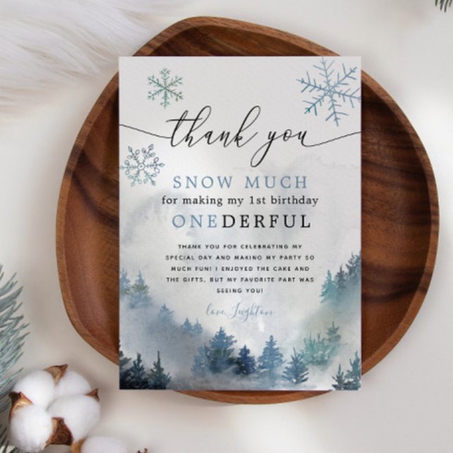 Blue Snowflakes ONEderful 1st Birthday Thank You Card (Creator Uploaded)