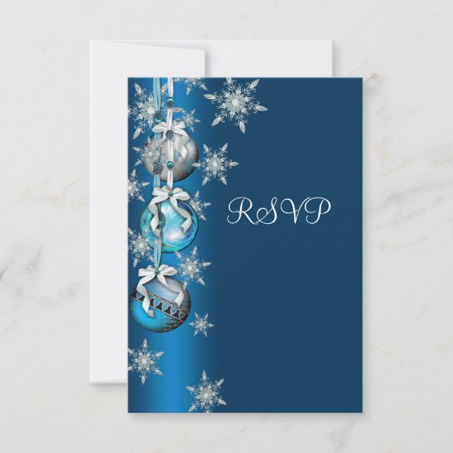 Blue Snowflakes Ornaments Christmas Party RSVP (Front)