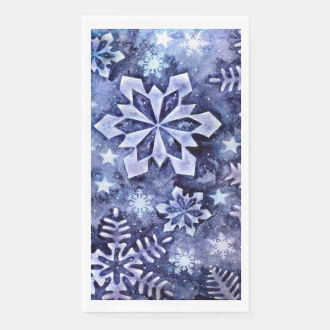 Blue Snowflakes Paper Guest Towels (Front)