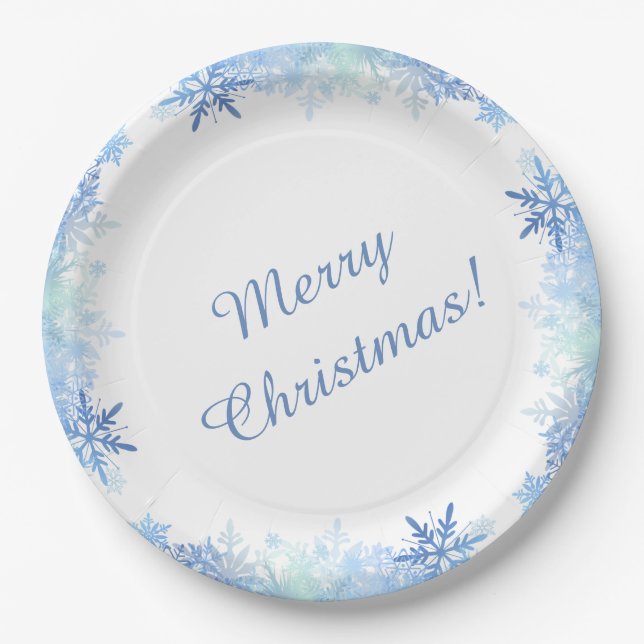 Blue snowflakes paper plates (Front)