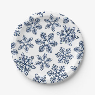 Blue snowflakes paper plates