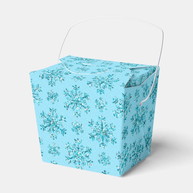Blue Snowflakes-PARTY FAVOR BOXES, take out Boxes (Front Side)