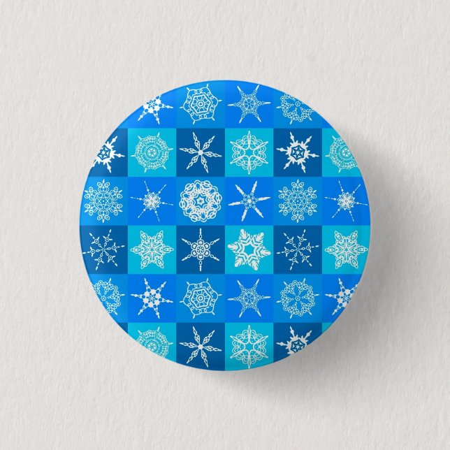 Blue Snowflakes Pattern Button (Front)