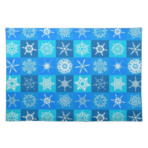 Blue Snowflakes Pattern Cloth Placemat