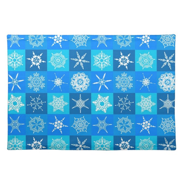 Blue Snowflakes Pattern Cloth Placemat (Front)