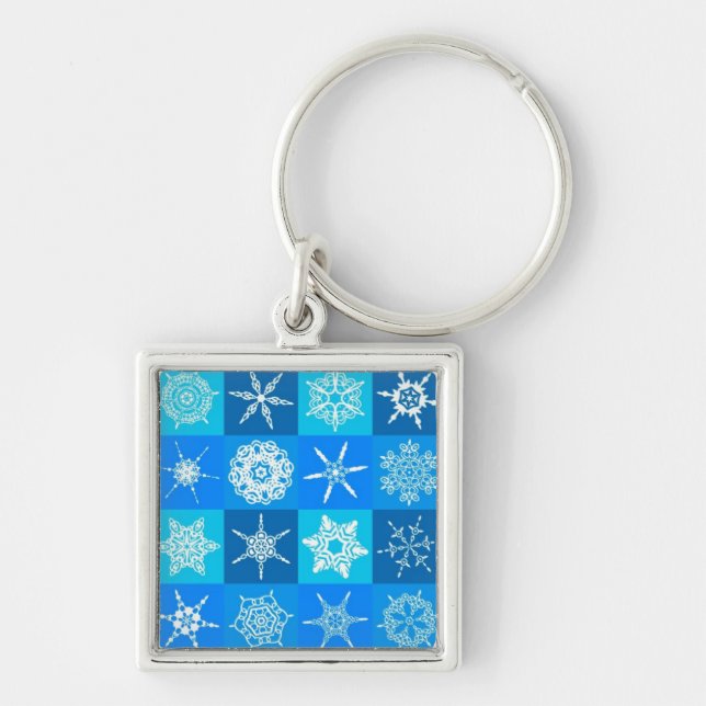 Blue Snowflakes Pattern Keychain (Front)