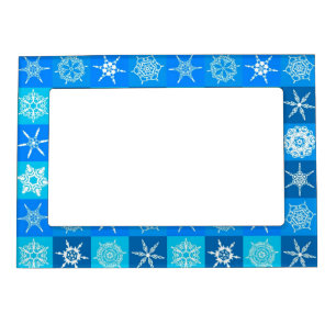 Blue Snowflakes Pattern Magnetic Frame